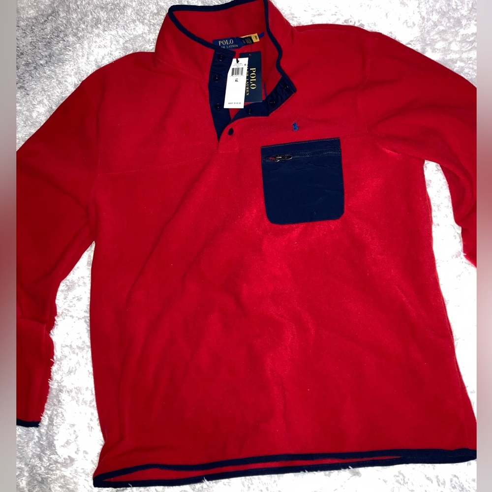 XL Ralph Lauren Polo Red/Navy
Polo Fleece Mock Neck Pullover 1/4 Snap
Up Mens XL